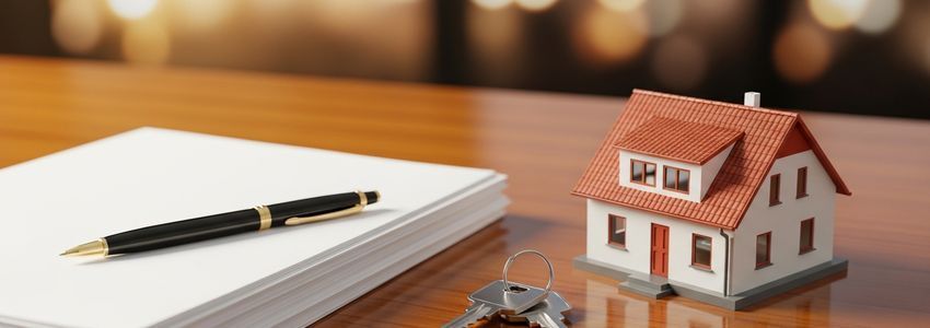 Mobile home park real estate financing - keys and house model on a desk