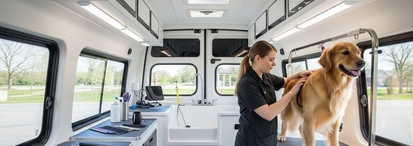 Mobile pet grooming professional at work - Crestmont Capital