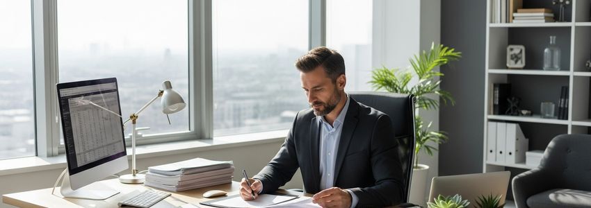 Business owner reviewing motorcycle dealership financing documents