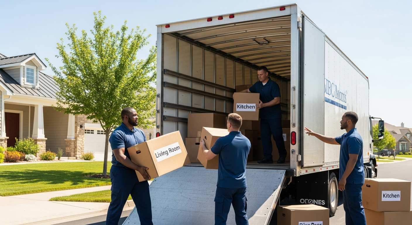 Moving company workers loading a truck