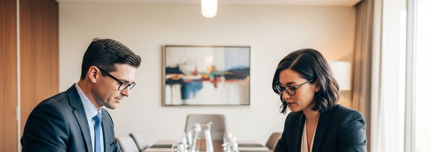 Business professionals reviewing Moxy Hotels franchise financing documents in a conference room