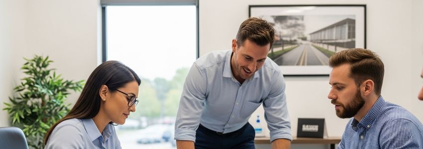 Mr. Handyman franchise owner reviewing financing documents with a business lender