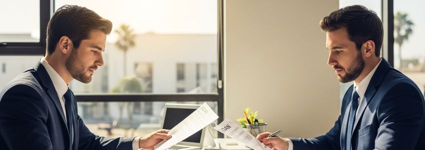 Business professionals reviewing small business loan documents in a modern office in Southern California