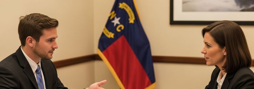 North Carolina small business owner meeting with SBA loan advisor to discuss financing options
