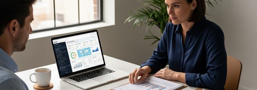 NEMT business owner reviewing financing documents and transportation contracts at office desk