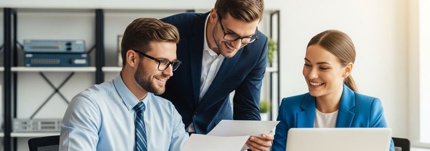 IT professional reviewing network equipment financing options in a modern data center
