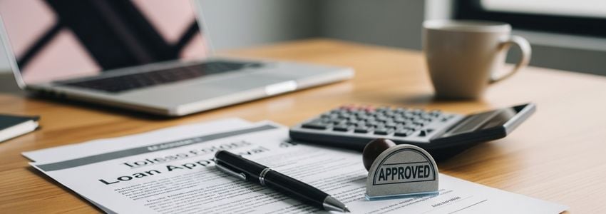 Business loan approval documents on a desk showing unsecured business financing