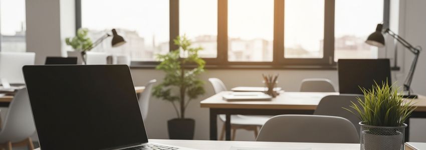Modern startup business office environment with financing documents and business planning materials on a clean professional desk