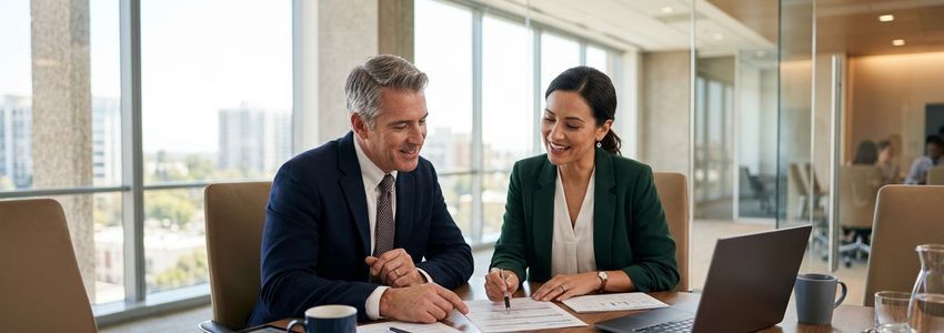 Business owner and financial advisor reviewing loan options for a no-revenue business