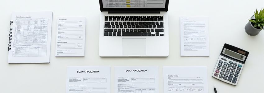 Business owner reviewing bank statements for loan application without tax returns