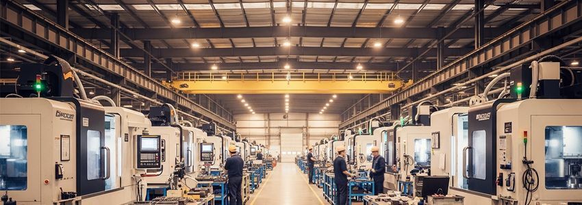 Modern manufacturing facility with CNC machines and industrial equipment available for non-recourse equipment leasing