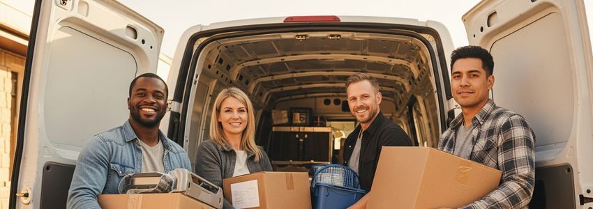 Nonprofit workers loading community supplies into a delivery van, illustrating grant and loan funded equipment acquisition