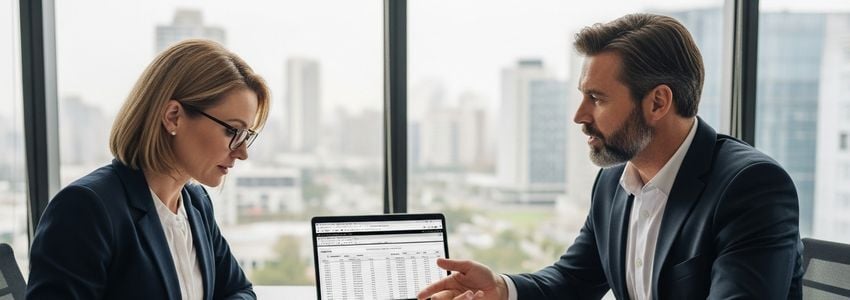 Nonprofit organization executive reviewing loan financing options with financial advisor