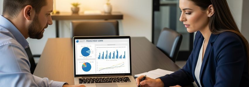 Business owner and financial advisor reviewing Noodles and Company franchise loan documents