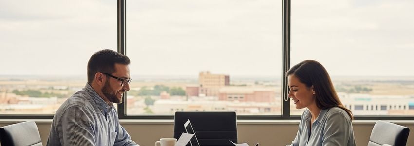 Business loan advisor meeting with a Norman Oklahoma small business owner to discuss financing options