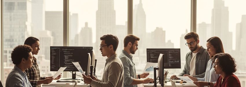New York tech startup founders working on business financing and growth strategy