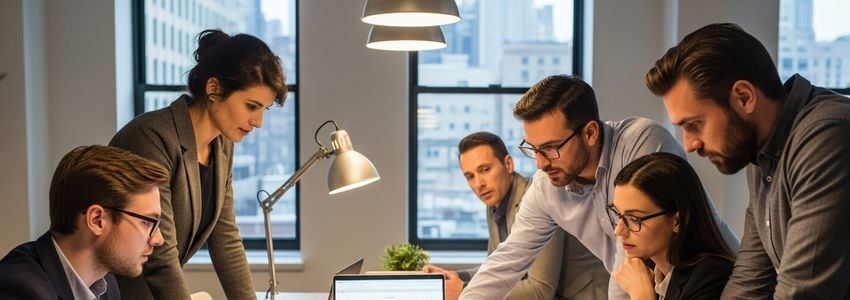 Tech startup founders reviewing business financing options in a New York City coworking space
