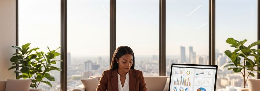 Small business owner reviewing loan documents in Oakland California office