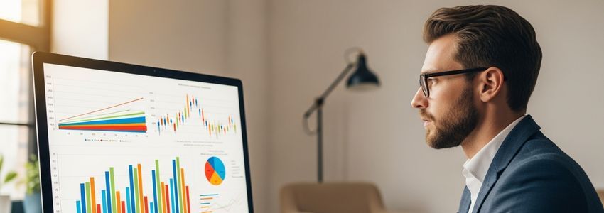 Small business owner analyzing operating cash flow and financial charts