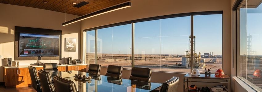 Business meeting at an energy company office in Odessa Texas discussing small business loans