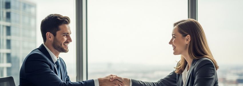 Business owner and financial advisor shaking hands after successful small business loan approval