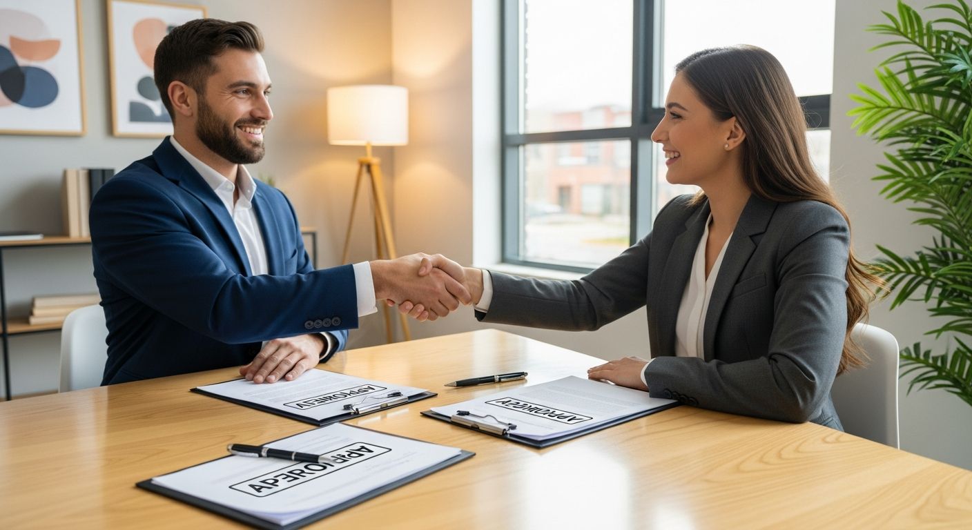 Small business owner and loan advisor completing a successful funding agreement at Crestmont Capital