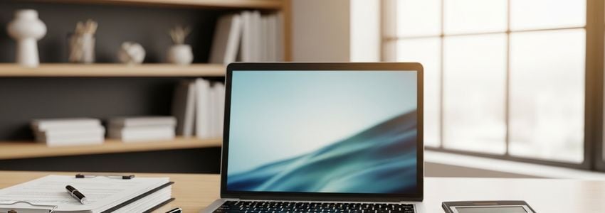 Business professional reviewing online loan application options on laptop at desk