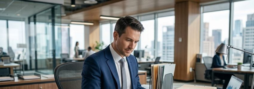 Businessperson reviewing owner-occupied commercial real estate loan documents