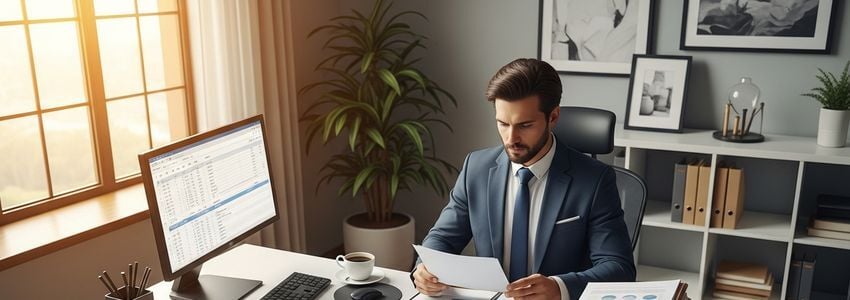Oxi Fresh franchise owner reviewing financing documents at a professional office desk