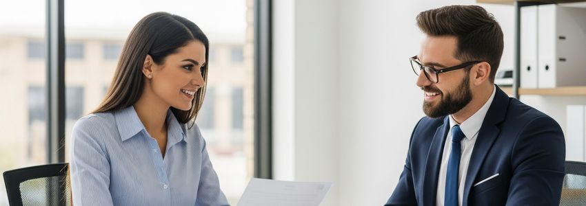 Small business owners reviewing loan documents at a professional office in California