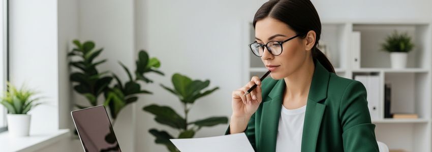 Small business owner reviewing peer-to-peer loan documents at a modern office desk