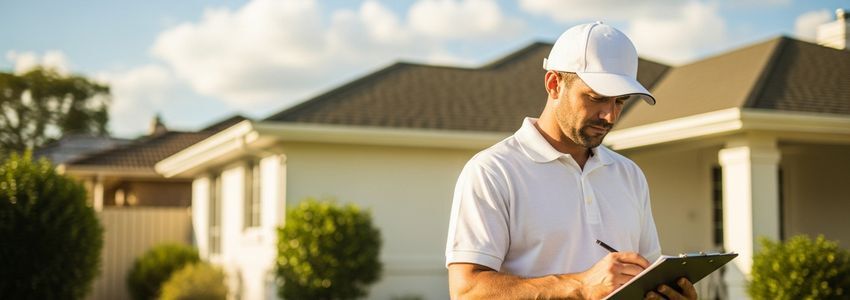 Painting franchise contractor reviewing estimate at residential job site