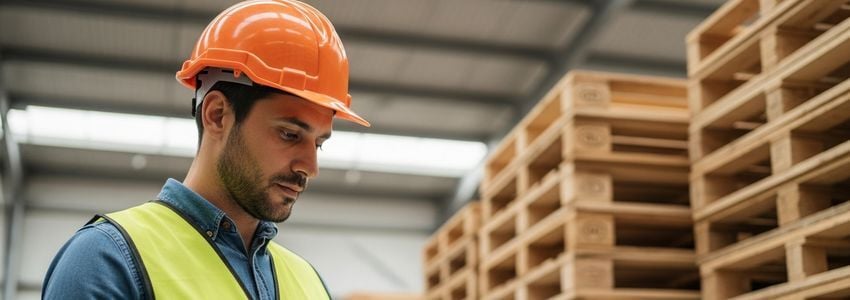 Pallet manufacturing facility owner reviewing financing options