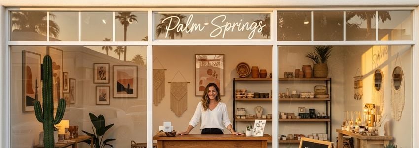 Small business owner in Palm Springs California reviewing loan options for their thriving local business