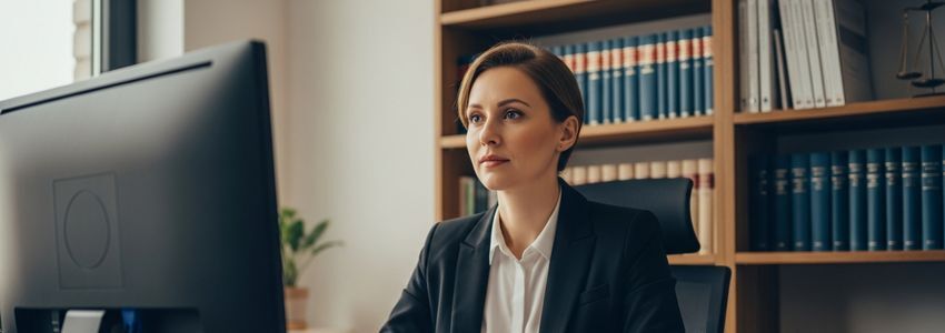 Paralegal business owner reviewing financing options at a professional office