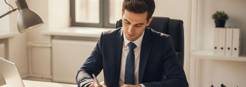 Business owner reviewing partner buyout loan documents with a financial advisor at a modern office