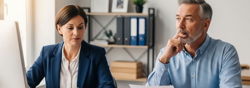Small business owner reviewing payroll spreadsheets at desk