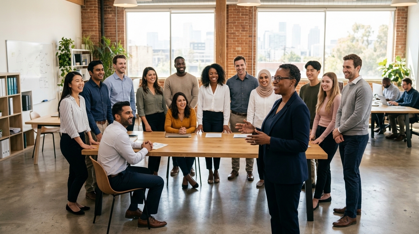 Small business team in a modern office, illustrating the importance of reliable payroll financing