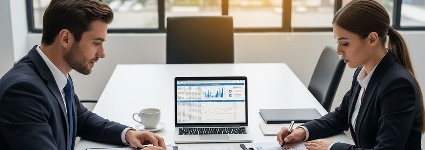 Small business owner reviewing payroll documents with team members