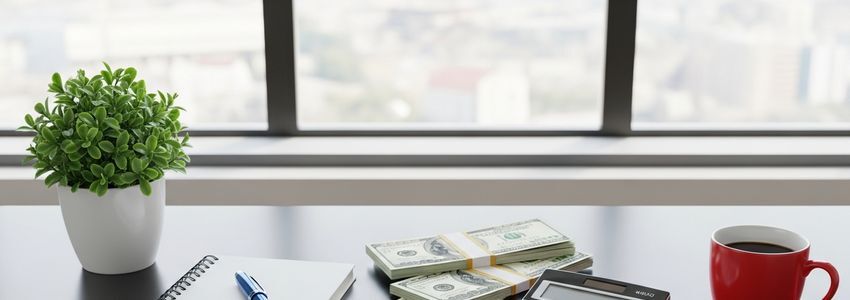 Business owner reviewing franchise loan financing documents at a professional desk