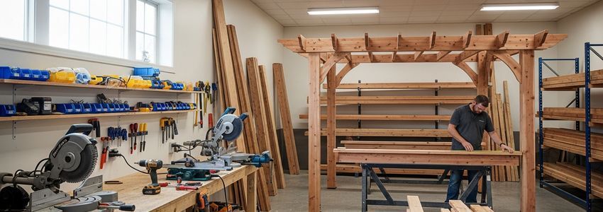Pergola installation contractor reviewing project plans