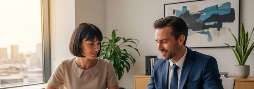 A business owner reviewing credit score options with a loan advisor