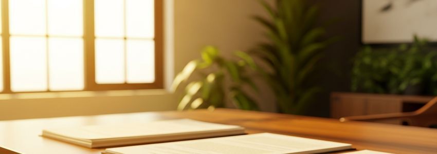 Business owner reviewing loan documents and personal guarantee agreement at office desk
