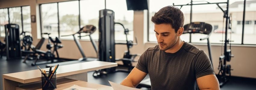 personal trainer working with client in modern fitness studio discussing business financing