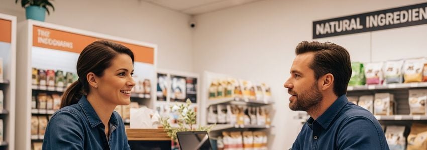 Pet Wants franchise owner reviewing financing options at a pet store