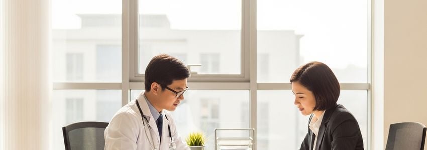 Pharmacy business owner reviewing financing options with a business advisor