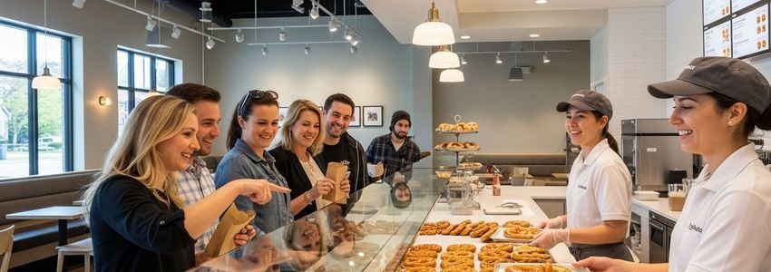 Philly Pretzel Factory franchise interior with staff serving customers