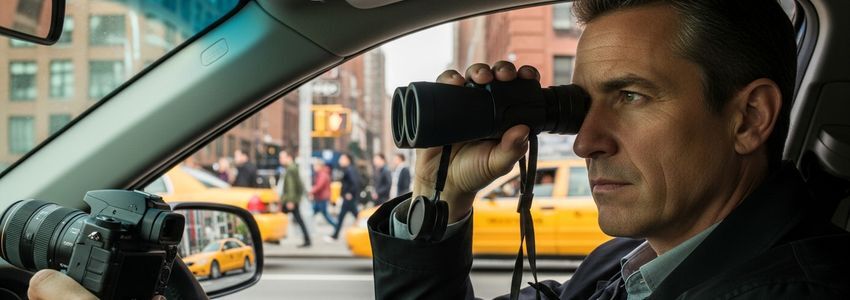 Private investigator conducting mobile surveillance for a licensed PI agency