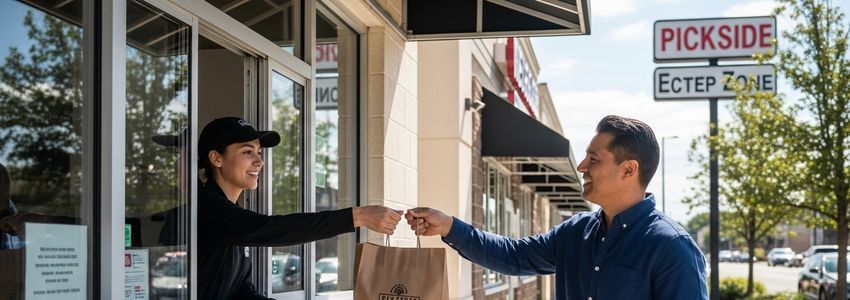 Business owner reviewing financing options for customer pick-up area upgrades