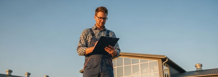Pig farm owner reviewing business financing documents at a commercial farm office